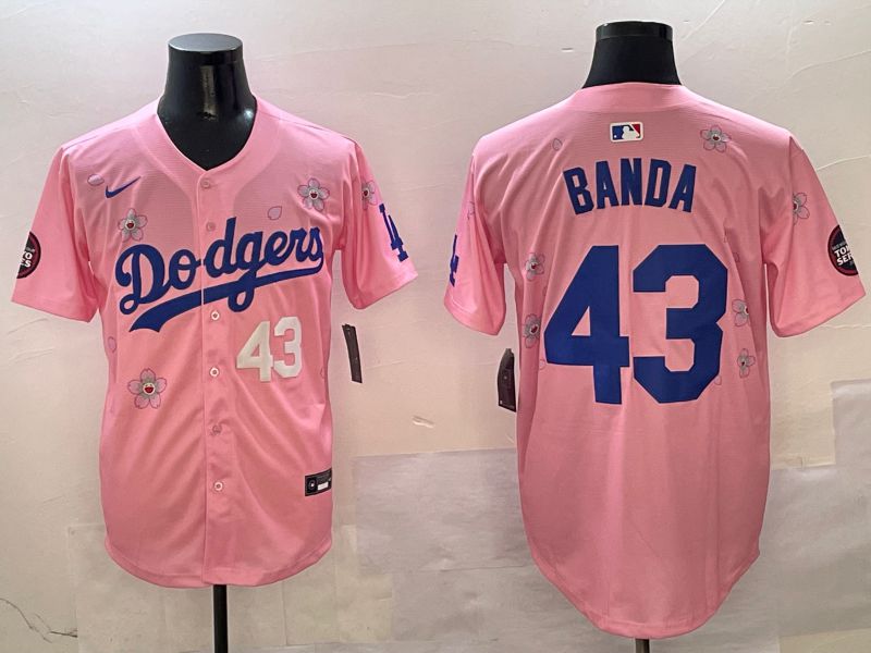 Men Los Angeles Dodgers #43 Banda Pink Sakura Edition 2025 Nike MLB Jersey style 3